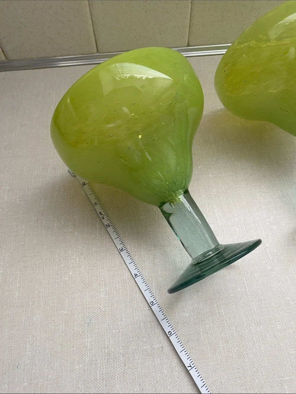 Chartreuse  Green  Mexican Bubble Glass Hand Blown Margarita Glasses set of 2
